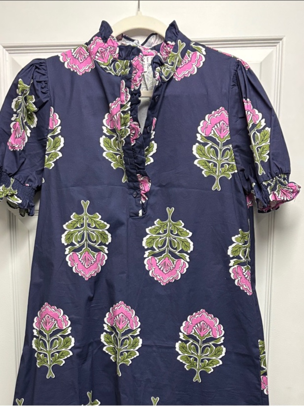 TCEC Navy Floral Maxi Dress with Pink & Green Motif